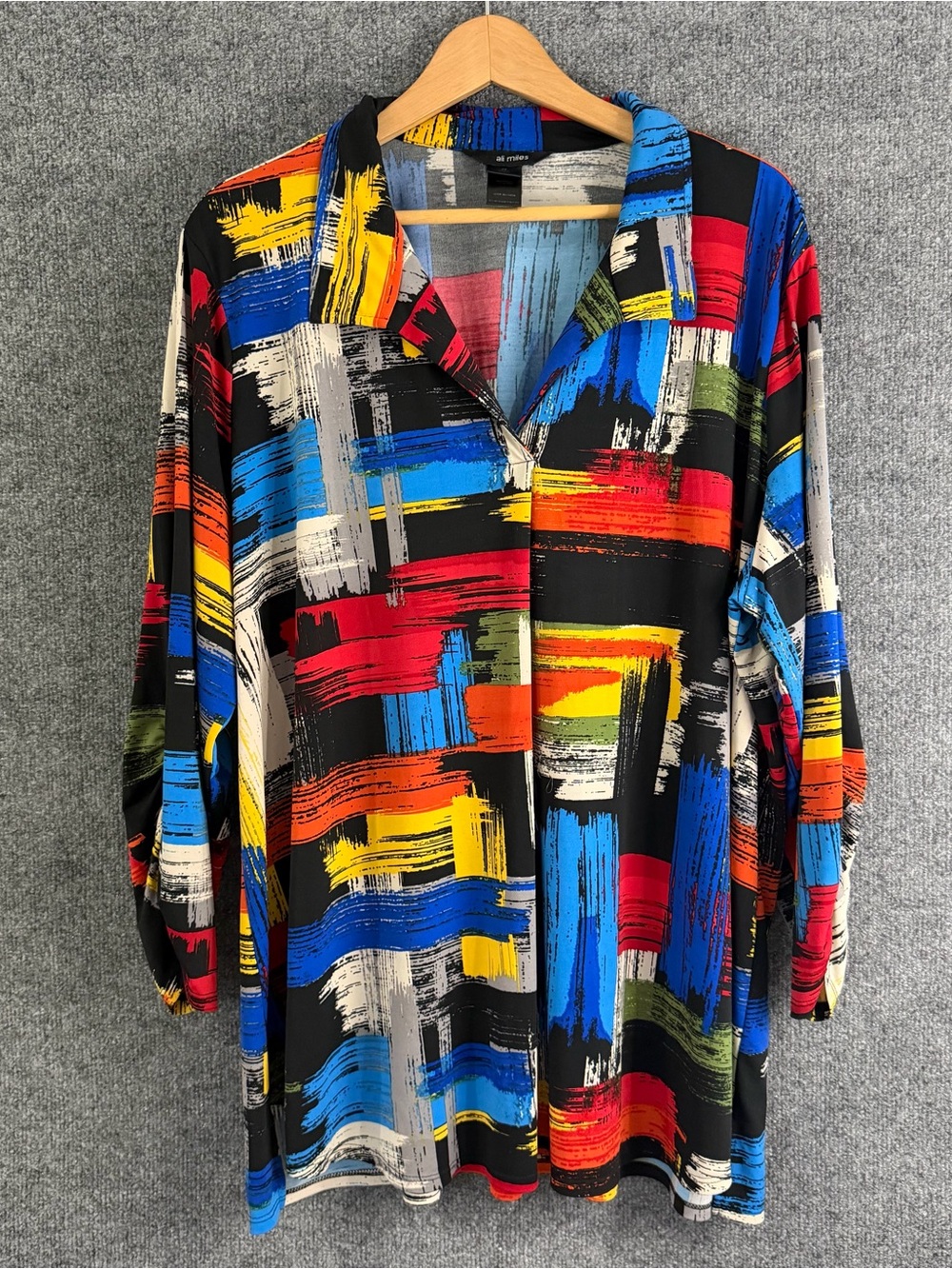 Ali Miles Womens 2X Multicolor Geometric Print Tunic Top Long Sleeve Artsy